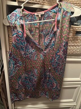 Juicy Couture Pink, Teal & Green Paisley Sleeveless Blouse